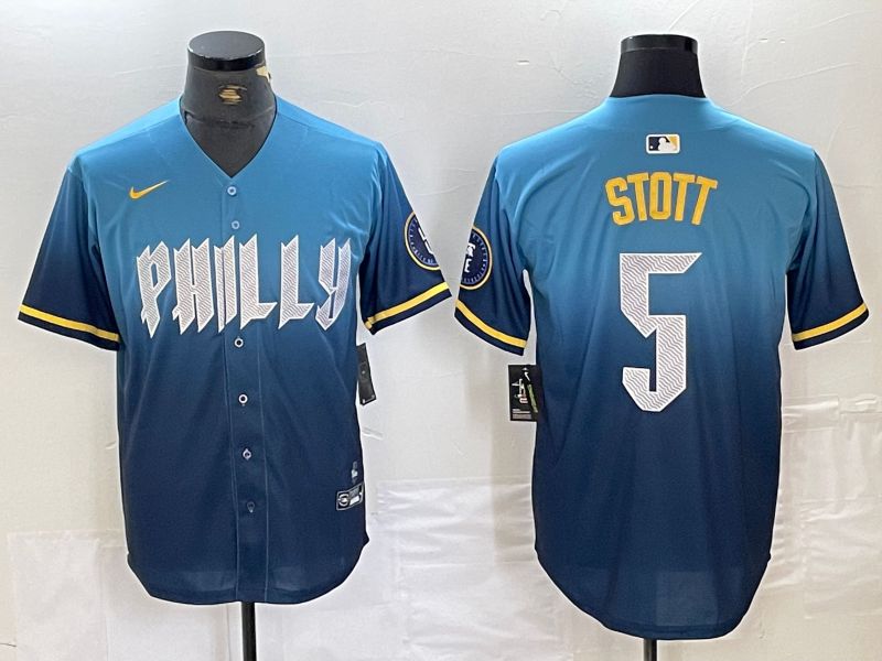Men Philadelphia Phillies 5 Stott Blue City Edition Nike 2024 MLB Jersey style 1